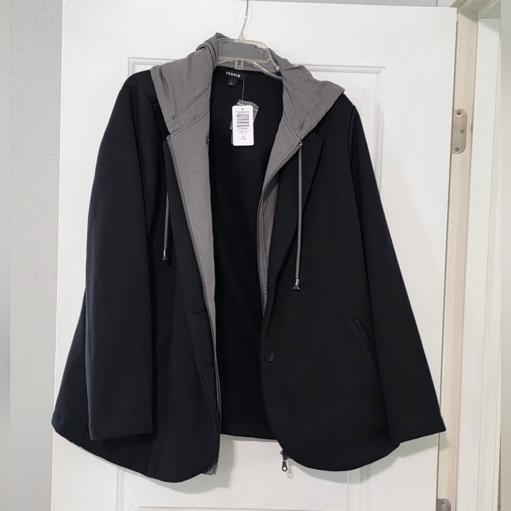 Black and Gray Blazer with Hood